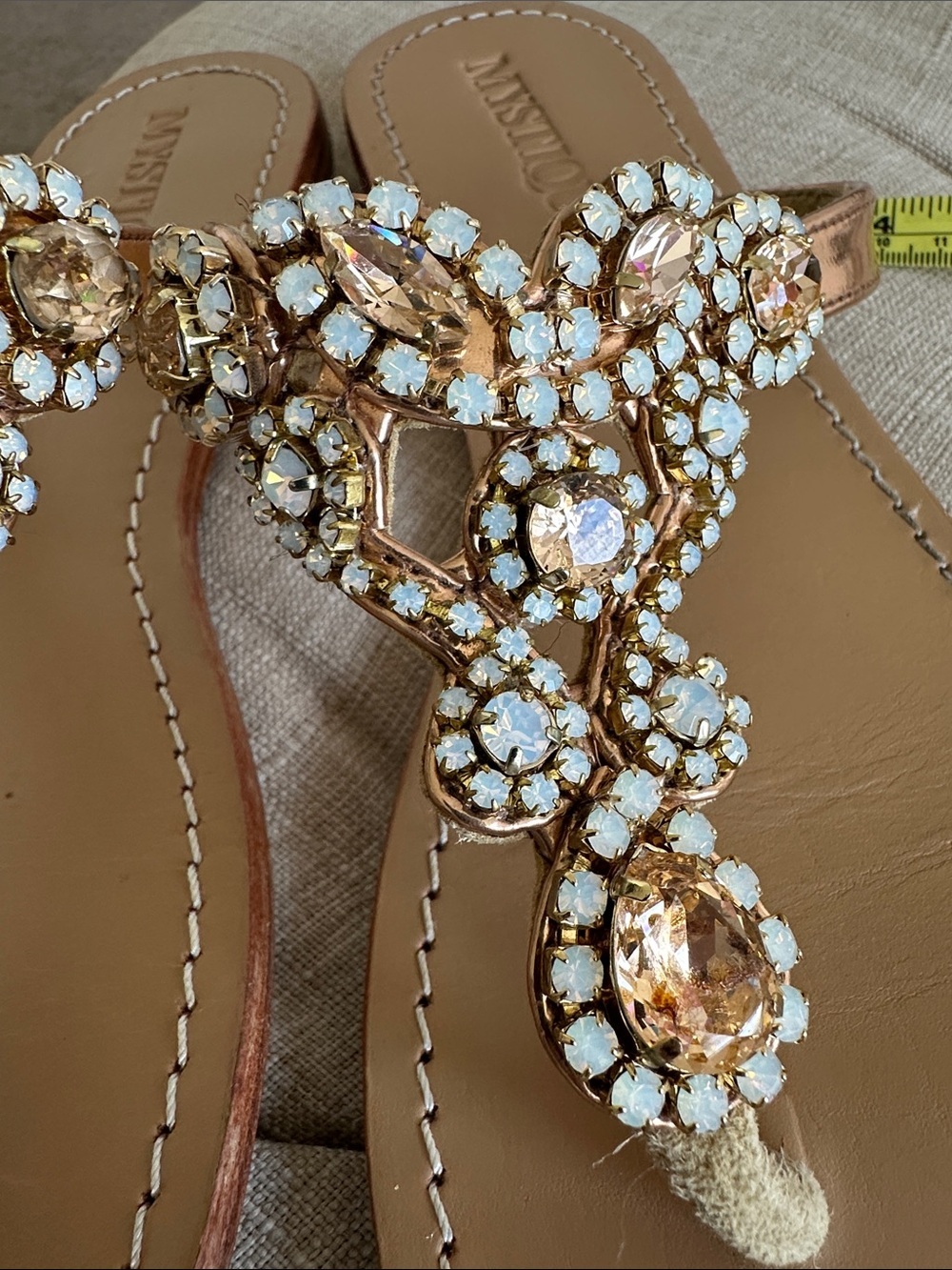 Mystique Tan Jeweled Thong Sandals - Picture 8 of 9
